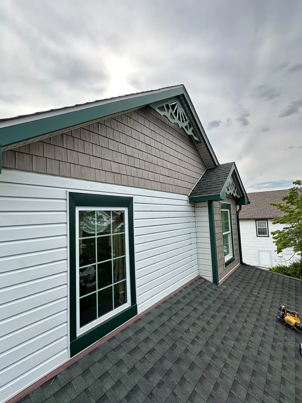 Finished siding on a dormer